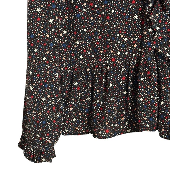 Madewell 100% Silk Starry Night Ruffle Hem Long Sleeve Wrap Holiday Blouse Top - Picture 12 of 14